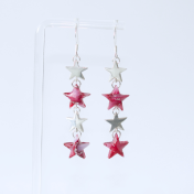 Red and Fine Silver Star Drop Earrings