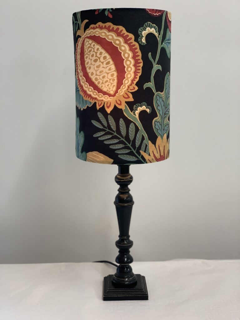 Black Table Lamp with Velvet Lampshade